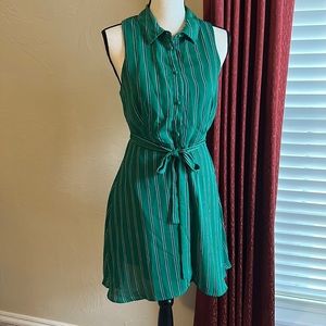 Green button up shirt dress with navy and white stripes. Sienna Sky so M